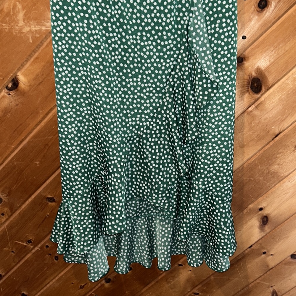 Green white dot Bohemia ruffle wrap maxi dress - Picture 5 of 9